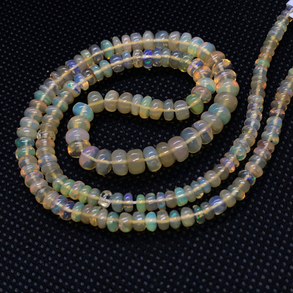 Natural White Ethiopian Opal Beads, 3mm to 5mm Rondelle Fire Opal Cabochons Bead Necklace For Women, Rainbow Fire Opal October Birthstone