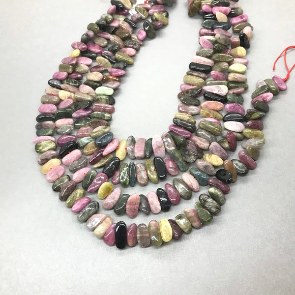 Multi Color Tourmaline beads, 6x12mm & 8mm chip Nuggets Tourmaline Gemstone Bead Necklace, 100% Genuine Smooth Tourmaline Bead Strand