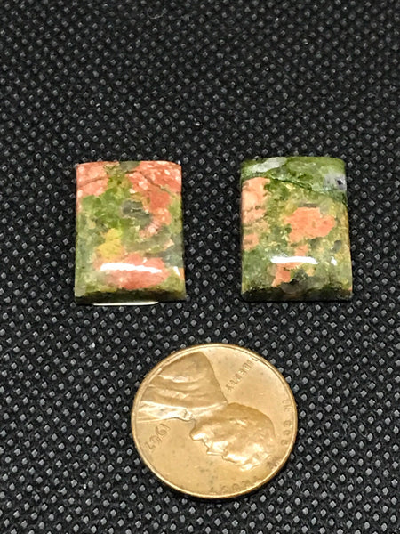 Green Unakite Gemstone Cabochon For Pendant, 18x13mm Rectangular 100% Genuine smooth Unakite Stone Pair For Earring/Jewelry making