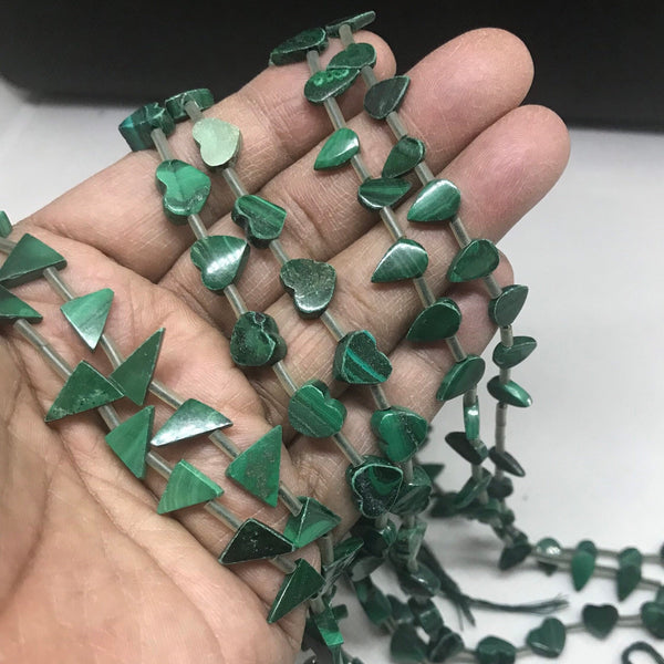 Natural Malachite Gemstone Beads, 8.5mm Heart / 8x5mm Pear / 12x6mm Triangle Malachite Beaded Necklace, Smooth Malachite Jewelry ( 1346)