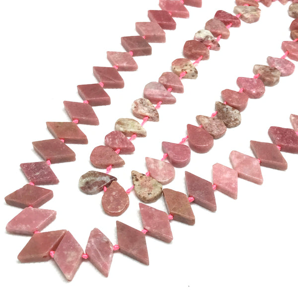 Rhodochrosite Briolette and checker Cut, Fancy , pear shape,Bead Necklace, ,for jewelry making # 1424