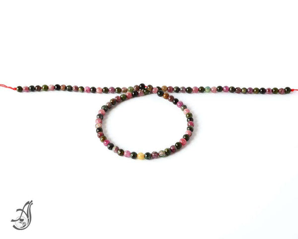 AAA Quality Natural Tourmaline, 5mm Tourmaline round beaded Necklace For Man/women, Multi Color 14 Inch Tourmaline October Birthstone Bead