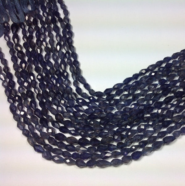 Natural Iolite Beads, Dark Blue Iolite Faceted Gemstone Bead Strands, 4x7mm Briolette Iolite Bead For Jewelry Making/Necklace, 14" Strand