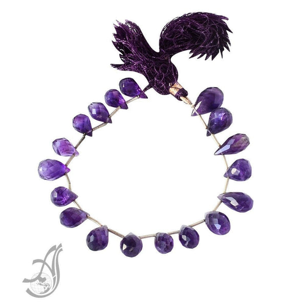 AAA Natural Brazil Amethyst Beads, 7x11mm to 8x15mm Briolette Dark Purple Amethyst Gemstone Bead Necklace, 8 Inch Half Strand Amethyst bead