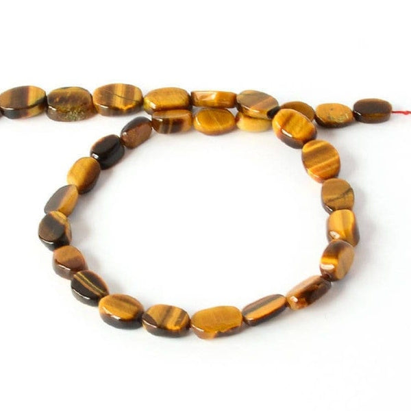 Natural Tiger Eye Beads, tiger eye flat stone Bead Necklace For Woman,7x10mm Oval Smooth Tiger eye Gemstone 16 Inch Strand Bead(code -R.MG )