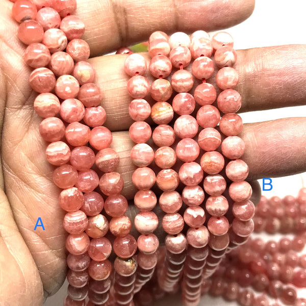 6mm Round Rhodochrosite Beads, Natural Luster Pink Rhodochrosite Gemstone Bead Necklace, 16 Inch Loose Rhodochrosite Strand Bead (1152-A&B)