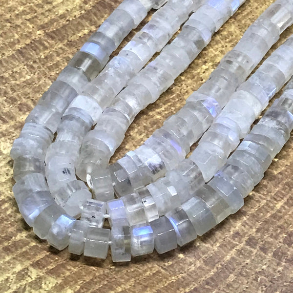 AAA Natural Moonstone Beads, 9 - 12mm Smooth Heishi cut Gemstone For Jewelry Making, Rainbow Moonstone Bead Necklace, 16 Inch Strand (#151)