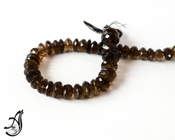 Smokey Quartz Beads, 12mm to 17mm Rondelle Quartz 15 Inch Bead Strand Necklace, October Birthstone Bead For Jewelry Making, Loose Stone Bead