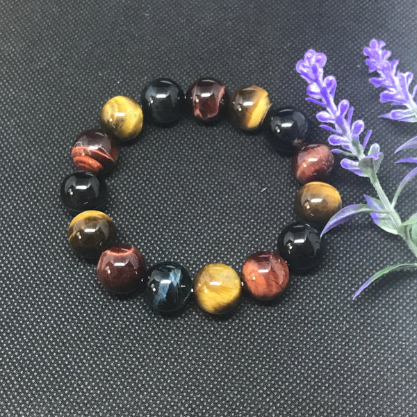 Natural Tiger eye Bracelet, 8mm/12mm/14mm Round Smooth Tiger Eye Bead Bracelet, Multi Color Gemstone Adjustable Bracelet For Man (JB-0055)