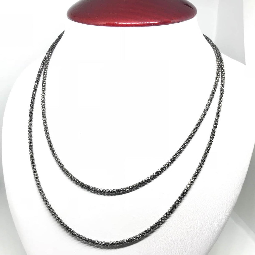 Italian Black Popcorn Chain, 925 Sterling Silver With Black Rhodium Chain For Man, Gift For Women (PC-180 DR )