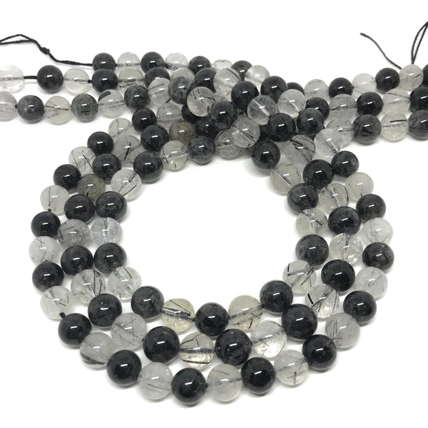 AAA Natural Tourmalinated Quartz Beads, 8mm Rondelle Quartz Beaded Necklace, 16 Inch Full Strand Bead October Birthstone For Jewelry (1043)