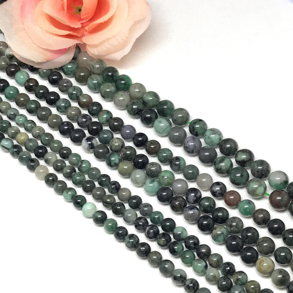 Natural Emerald Beads, 7mm/8mm/10mm Round Emerald Cabochons Bead Necklace For Man/women, 16 Inch Strand Emerald Bead For Jewelry (001442)