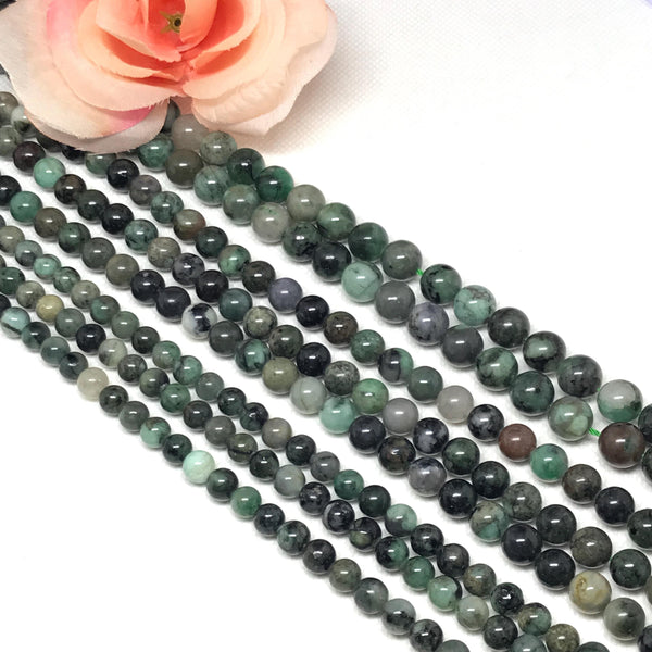 Natural Emerald Beads, 7mm/8mm/10mm Round Emerald Cabochons Bead Necklace For Man/women, 16 Inch Strand Emerald Bead For Jewelry (001442)