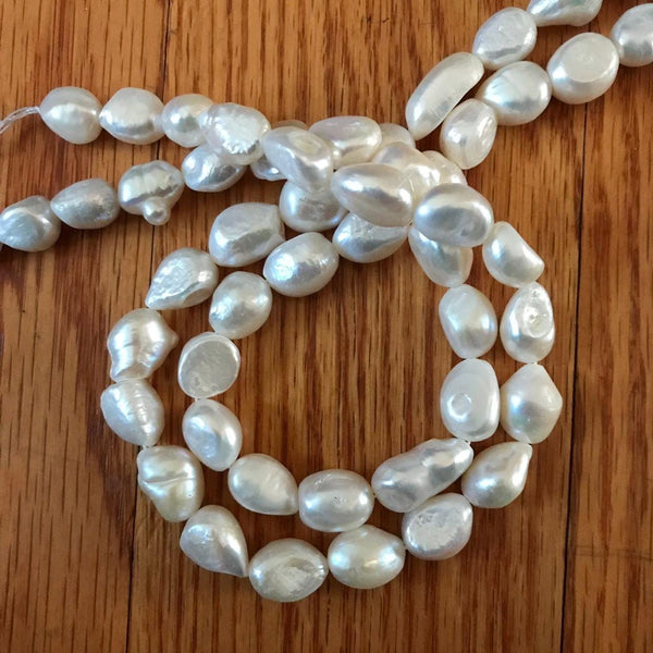 Natural Fresh Water Pearl Beads, 10x12.5mm Baroque Pearl Nuggets Gemstone Beads, Loose White Pearl Bead Strand For Jewelry( AYS-00021PRL-A )