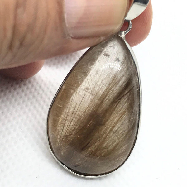 Natural Rutilated Quartz Pendant, 925 Sterling Silve Quartz Pendant For Woman,Anniversary Gift Jewelry,13x90mm Quartz Jewelry (#AYS-JB-0095)