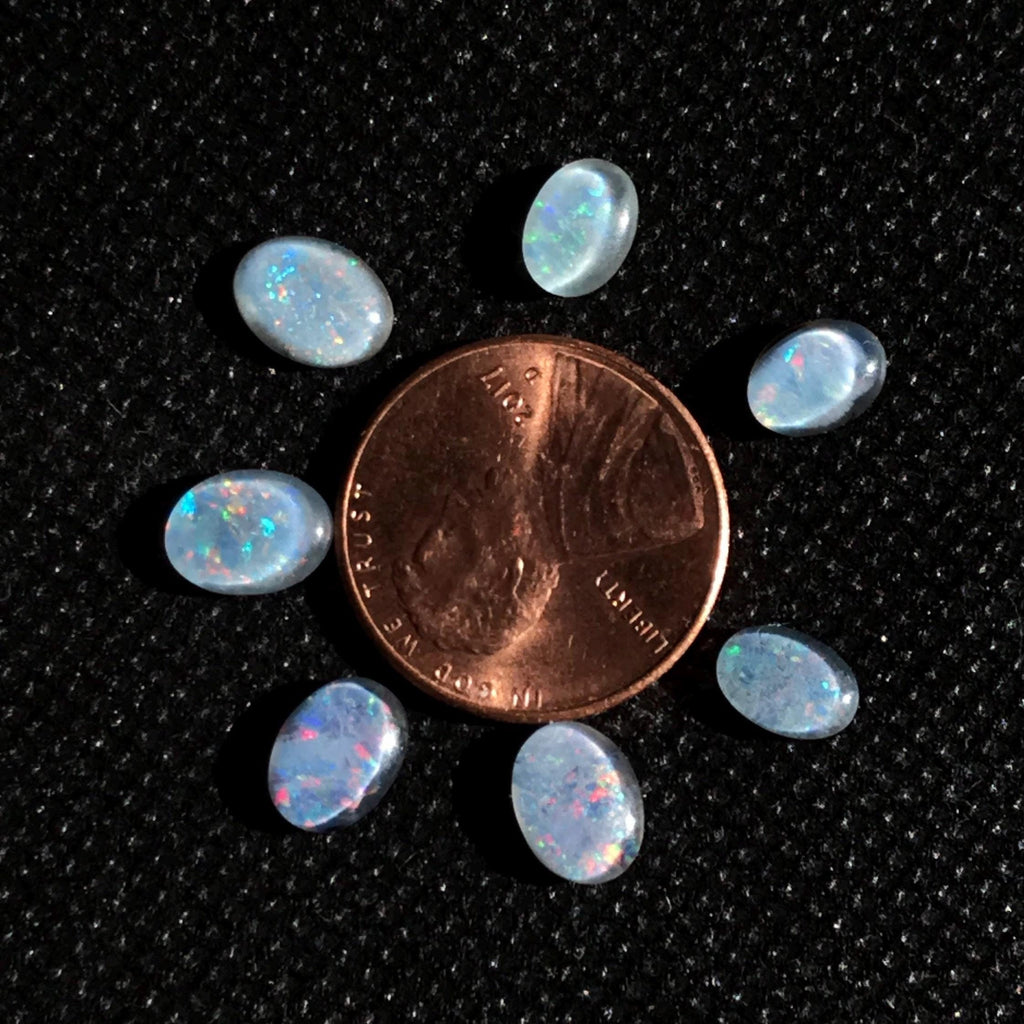 Natural Australian Opal, 7x5mm & 8x6mm Doublet Oval Brilliant Fire Opal For Jewelry,Loose Opal October Birthstone (pack of 7pcs) ( CB 0011 )