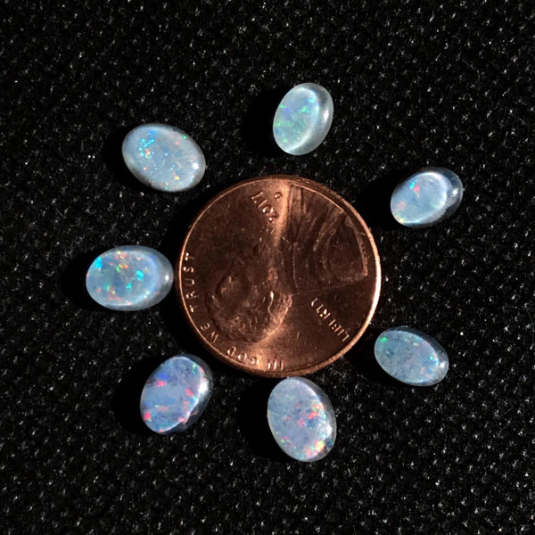 Natural Australian Opal, 7x5mm & 8x6mm Doublet Oval Brilliant Fire Opal For Jewelry,Loose Opal October Birthstone (pack of 7pcs) ( CB 0011 )