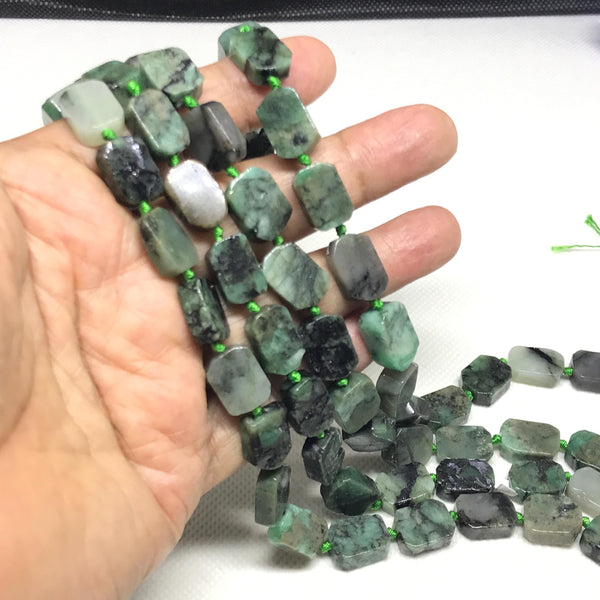 Natural Green Emerald Beads, 14x10mm Rectangle Cut Emerald Bead Strand Necklace, Fancy Shape Emerald Stone Bead, 16 Inch Strand Emerald Bead