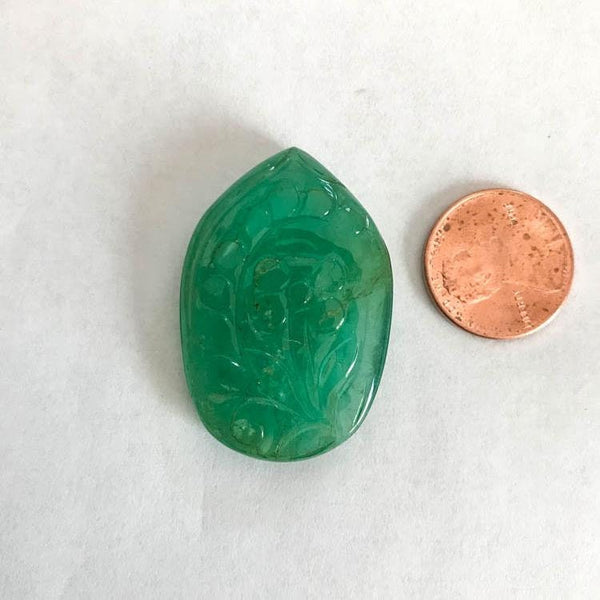 Rare Natural Emerald Carving, 63.20 Carats Large carved Emerald Gemstone, Dual Side Carved Stone For Pendant, May Birthstone