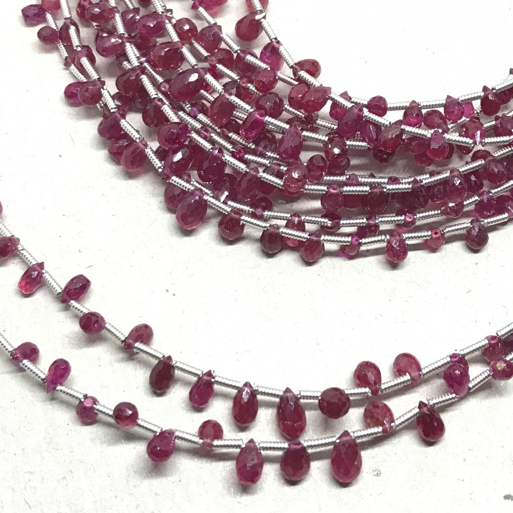 Natural Ruby Bead, 4x2.3 to 4.3x6mm Briolette Pink Ruby Gemstone Beads,8 Inch Strand Bead, Loose Faceted July Birthstone For Jewelry(# 1207)
