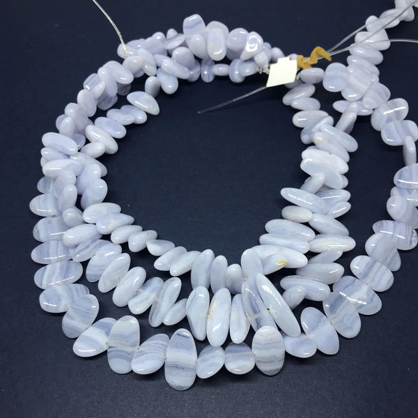 Natural Blue Lace Agate Beads, 9x7 to 9x16mm Flat Smooth Agate Gemstone Bead For Jewelry Making, 15 Inch Lace Agate Bead Strand (1051)