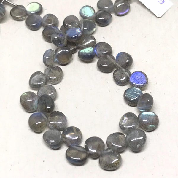 Natural Labradorite Bead, 8mm Fatty Pear Blue Fire Labradorite Bead Strand, Labradorite Cabochon Bead Necklace, 8 Inch Strand Bead (1193)