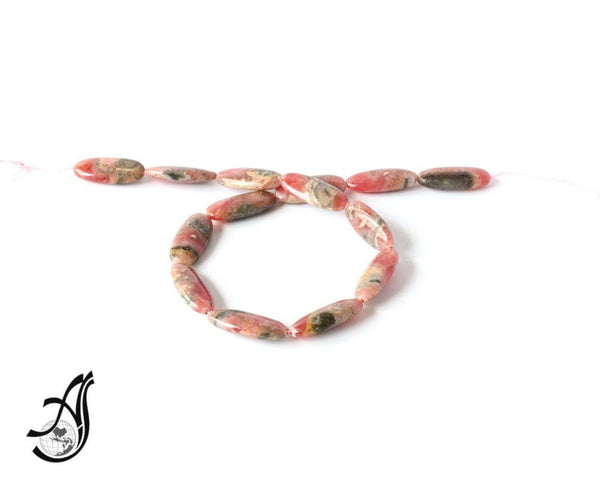 Natural Rhodochrosite Bead, 13x30mm Rare Calibrated Rhodochrosite Bead Necklace, 16 Inch Strand Long Oval Plain Gemstone Bead For Jewelry