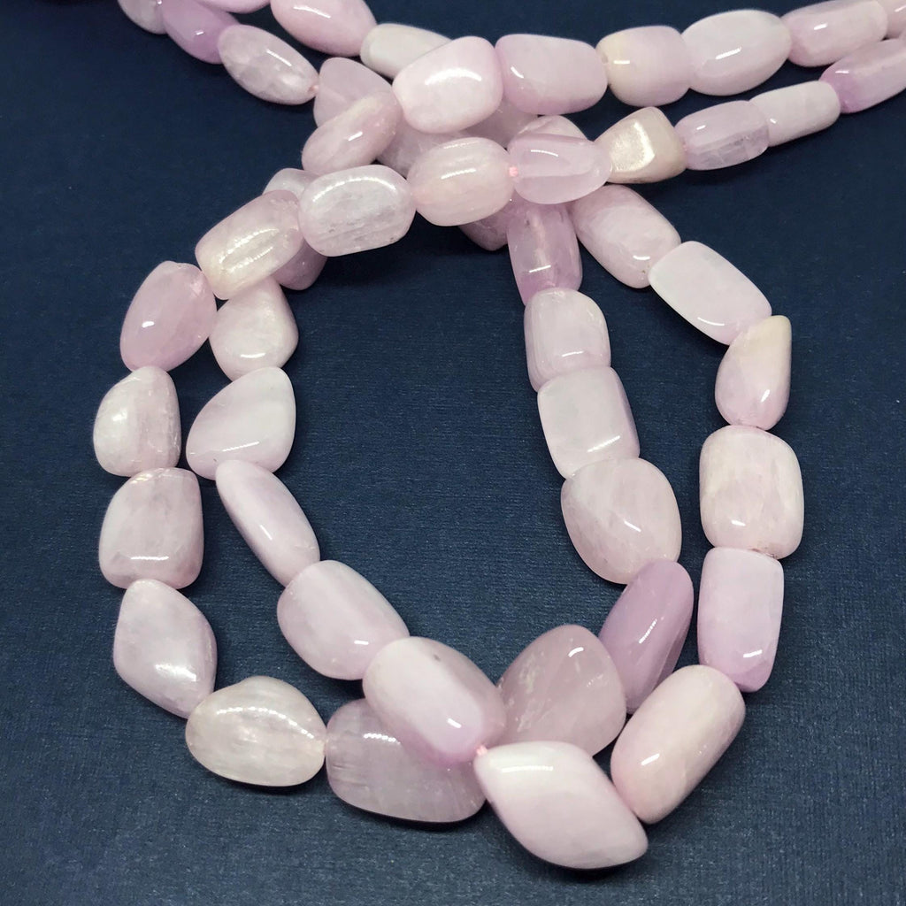 Natural Pink Kunzite Beads, 8x11mm to 16x11mm Smooth Nuggets Kunzite Bead Necklace, Plain Pink Kunzite Gemstone Bead Strand, 16 Inch (#1215)