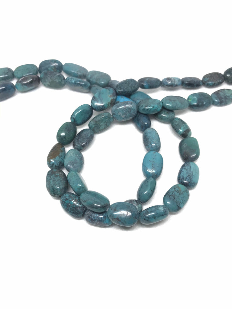 100% Natural Sleeping Beauty Turquoise Bead, 11x14mm Oval Smooth Plain Firoza Stone Beads, 15 Inch Strand Bead Necklace ( # 1110 )