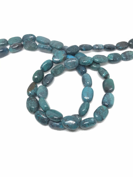 100% Natural Sleeping Beauty Turquoise Bead, 11x14mm Oval Smooth Plain Firoza Stone Beads, 15 Inch Strand Bead Necklace ( # 1110 )