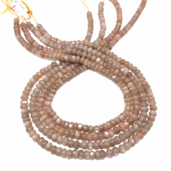 6mm Natural Peach Moonstone Bead, Loose Calibrated Rondelle Moonstone Bead Necklace, Plain Smooth Moonstone For Making Jewelry (# 1122)