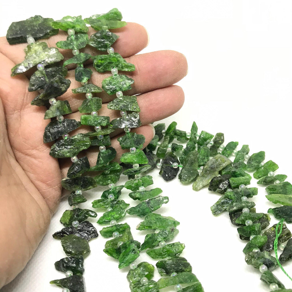 Natural Chromediopsite Beads, 10x7 to 15x7mm And 10x14 to 22x10mm Freen Unpolished Rough For Making Gemstone, Green Crystal Raw Bead Strand (# 1118)