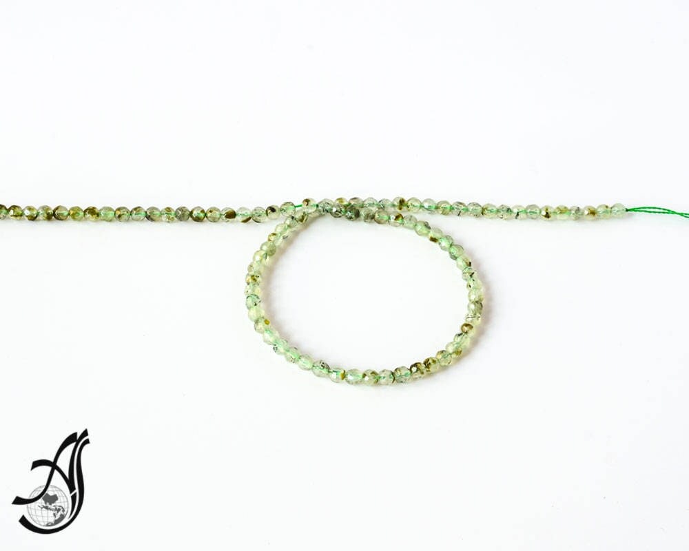 Natural Prehnite Beads, 4mm Round Prehnite Bead Necklace, Loose Dark Green Blackish Flakes Inside Prehnite Gemstone Bead Strand For Women