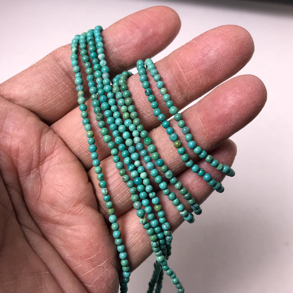 High Quality Natural Turquoise Bead, 2.7mm Round Turquoise Bead Necklace, Smooth Gemstone For Jewelry making,December Birthstone, 15" Strand
