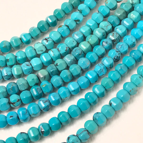 Rondelle Turquoise Beads 6mm, Black Spot Faceted Turquoise Bead,Sleeping Beauty Turquoise Gemstone Beaded Necklace For Woman, 15 Inch Strand