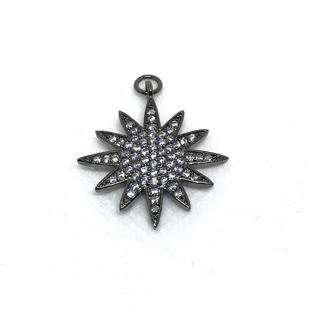 Fancy Flower Cubic Zircon Pendant, Base Metal CZ Pendant with Black Rhodium, Micro Pave Setting Pendant For Woman ( Finding-132)