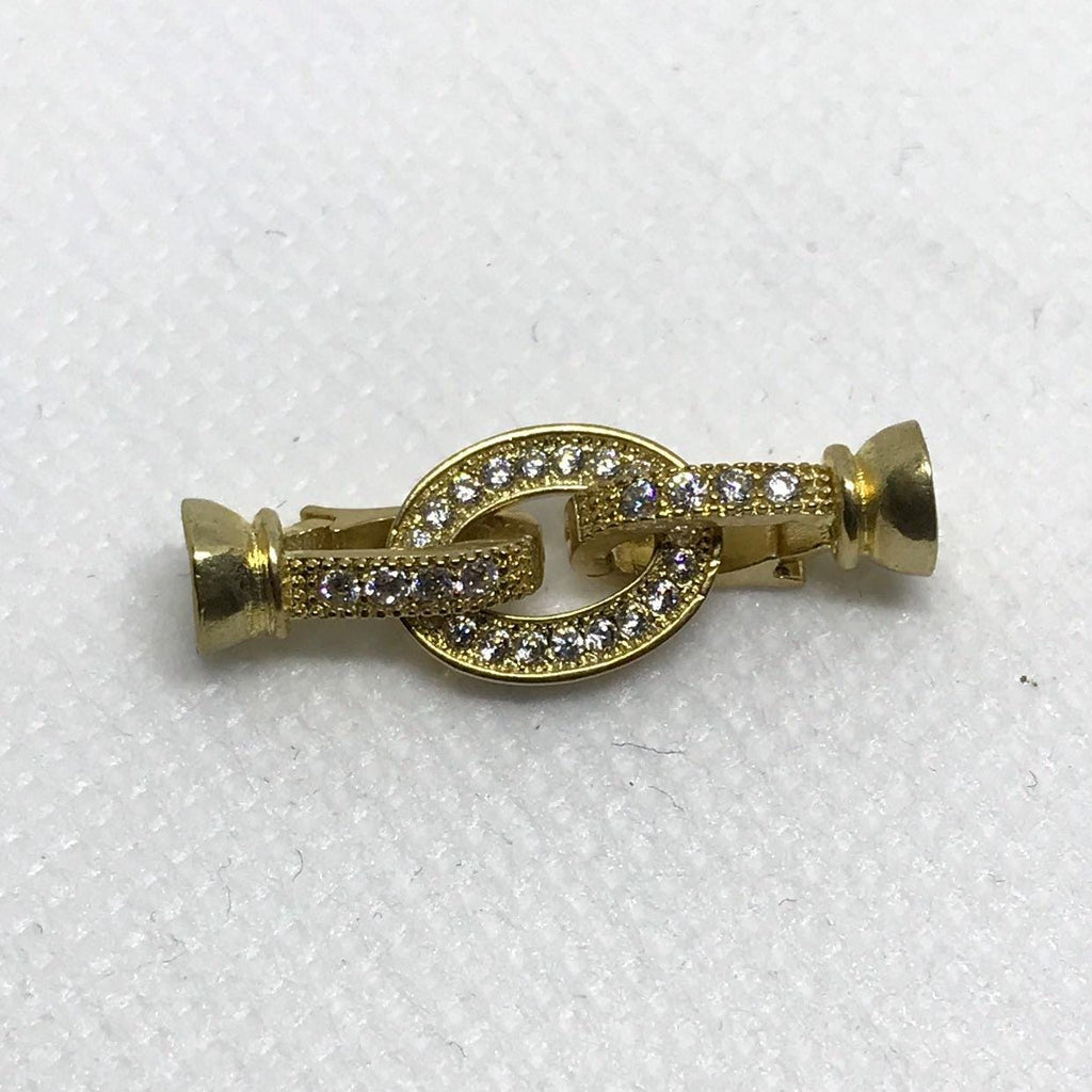 Beautifull Fancy Clasp, Base Metal Gold Plated Clasp With AAA Cubic Zirconia Micro Pave Settings Clasp For Necklace, (Finding-133)