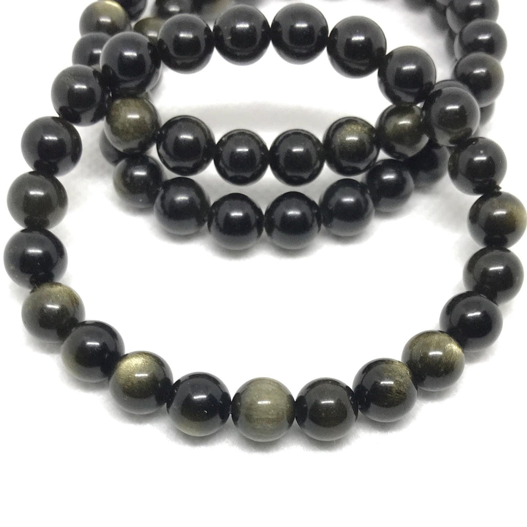 Natural Black Obsidian Bracelet, 8mm Round Black Gemstone Stretchable Bracelet, Smooth Protection Healing Stone Unisex Bracelet (JB-0074)