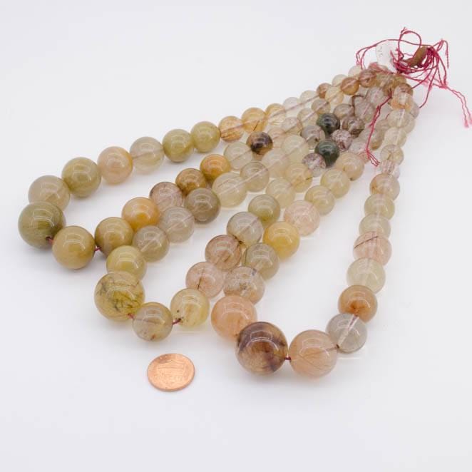 100% Genuine Rutilated Quartz Beads, 8mm to 20mm Round Plain Smooth Multi Color Quartz Bead Necklace, 15 Inch Bead Quartz Strand For Woman