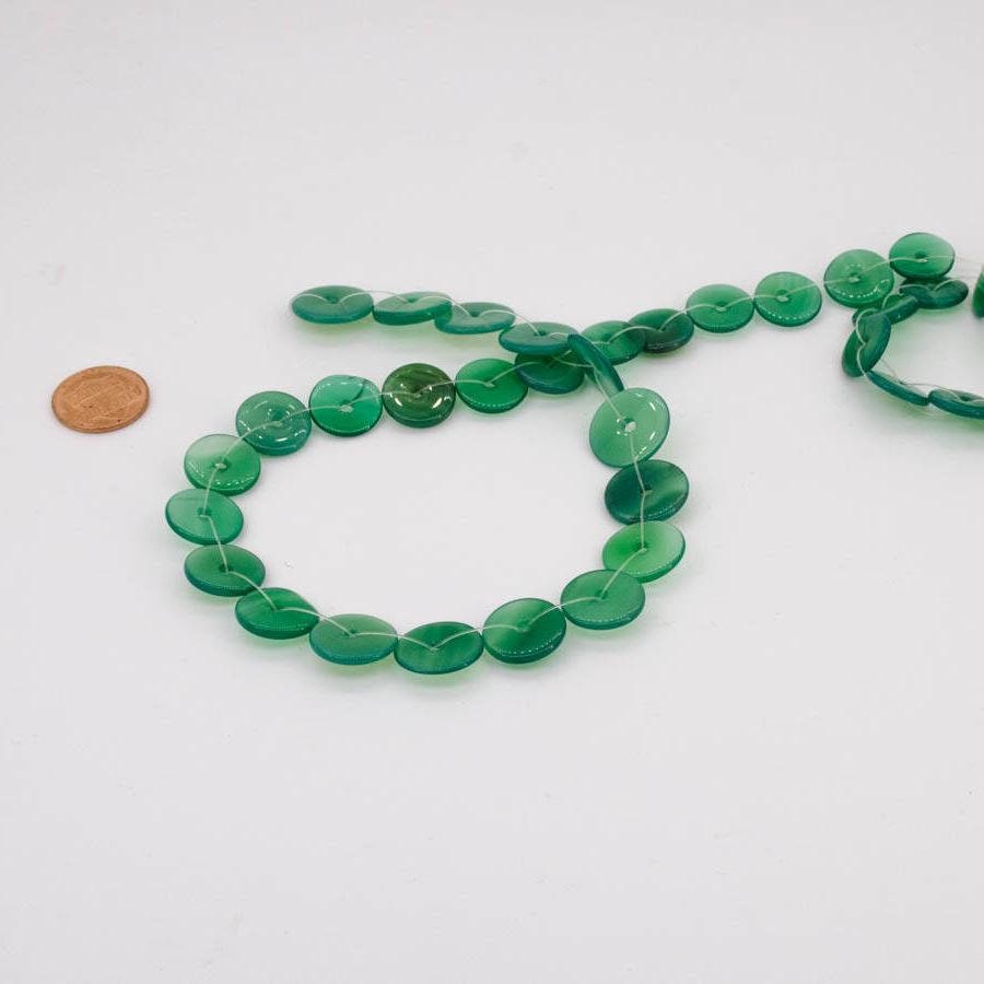 14mm Green Onyx Gemstone Beads, AAA Calibrated Donut Onyx Bead Necklace, 15 Inch Strand Bead Necklace, Very Creative Stone Bead
