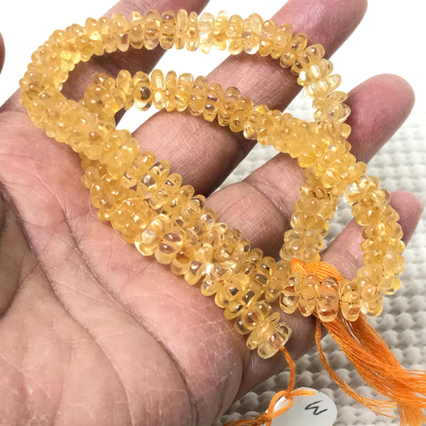Natural Carved Citrine Bead, 8mm to 9mm Rondelle Citrine Bead Necklace, Yellow Citrine Bead Strand For Jewelry making, 15 Inch (BD-00466)