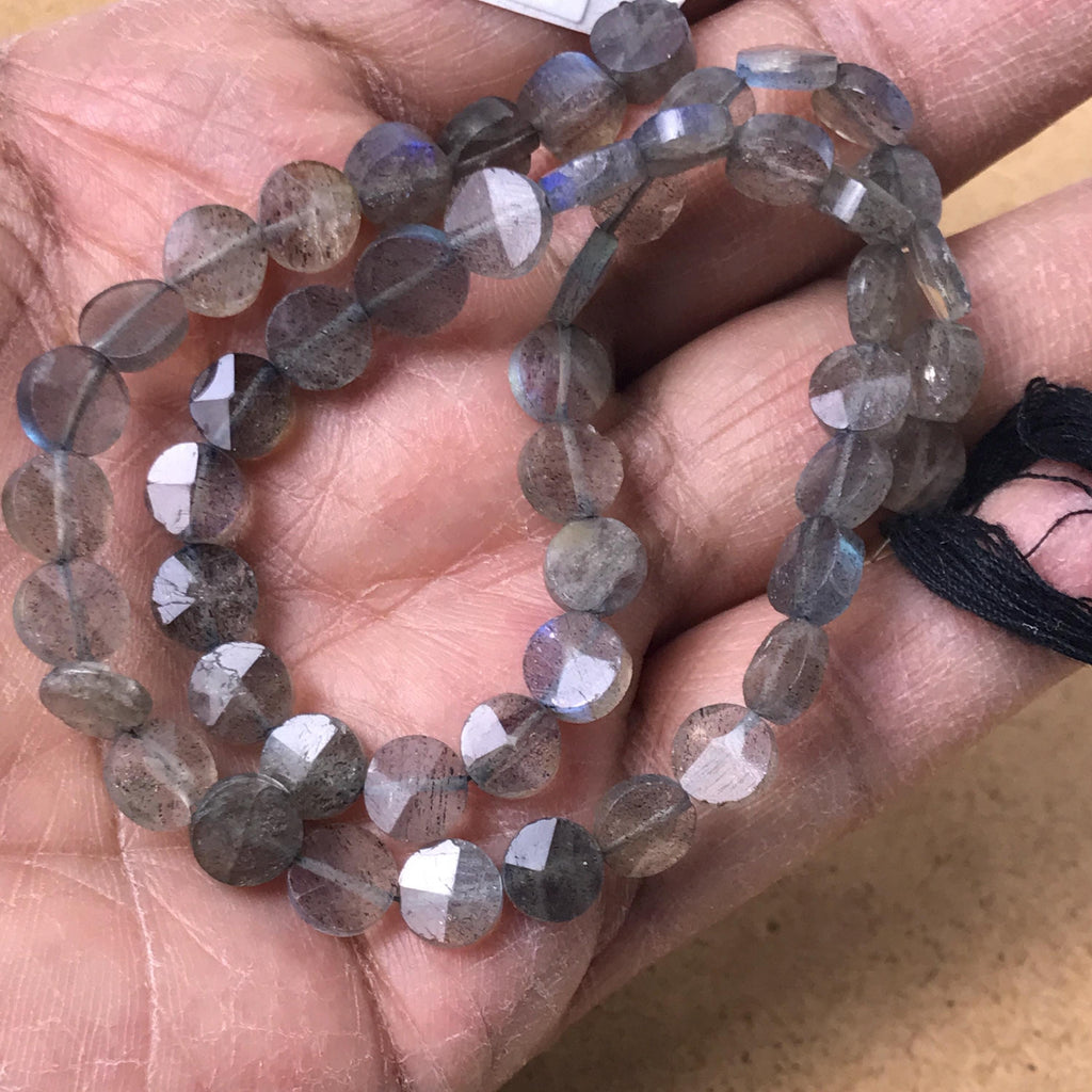 Natural Labradorite Bead, 7mm Coin Shape Plain Labradorite Bead Strand Necklace, Machine cut Labradorite For Jewelry Making