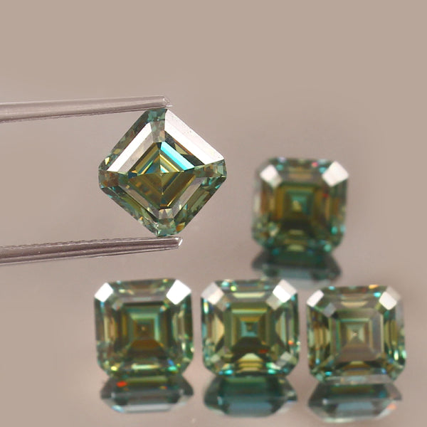 1.95ct Green Moissanite, 7x7x5mm Asscher Cut Green Gemstone For Jewelry, Loose Rare Moissanite