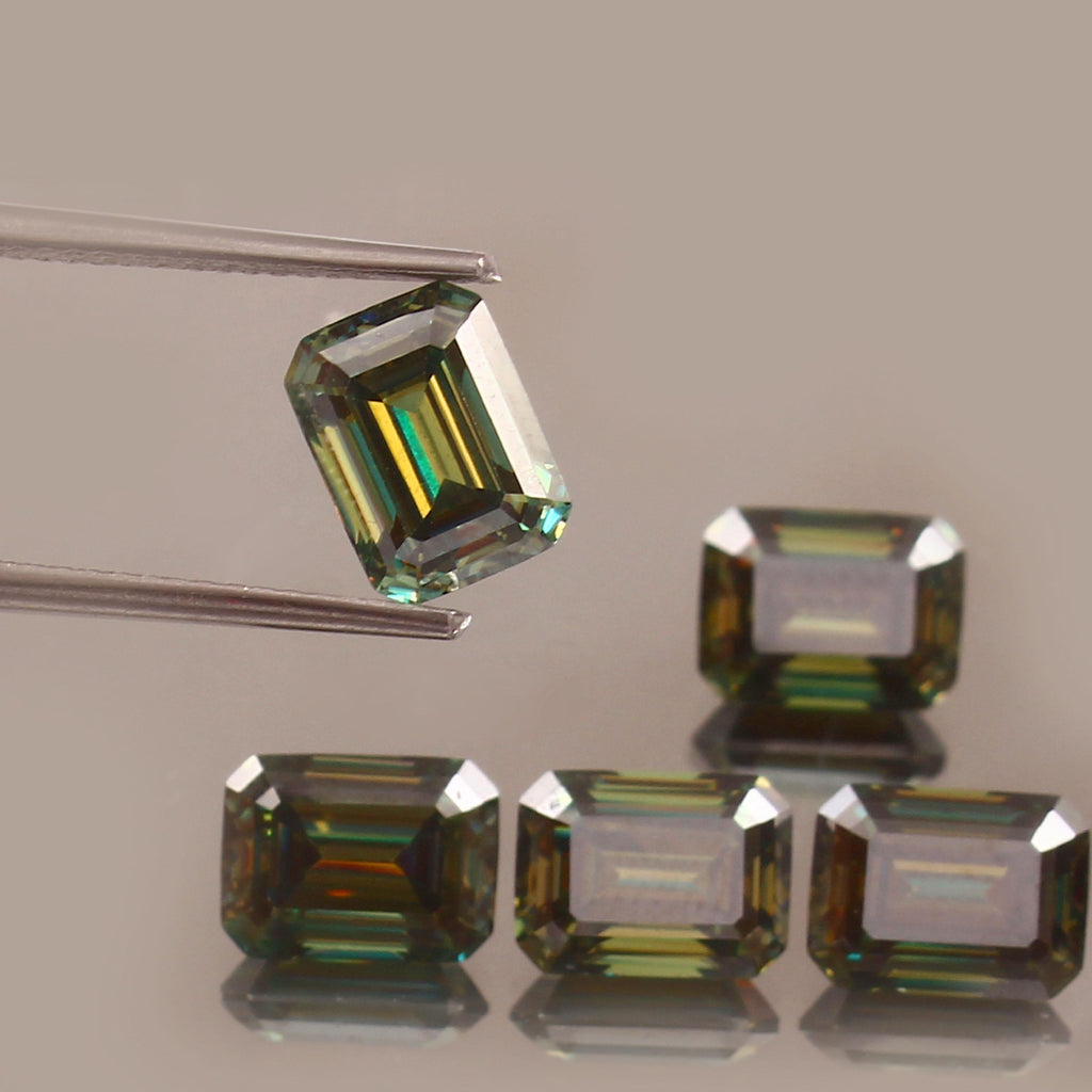 Green Moissanite, 8x6x4mm Emerald Cut Green Gemstone Moissanite For Pendant Charm, Loose Gemstone for jewelry making