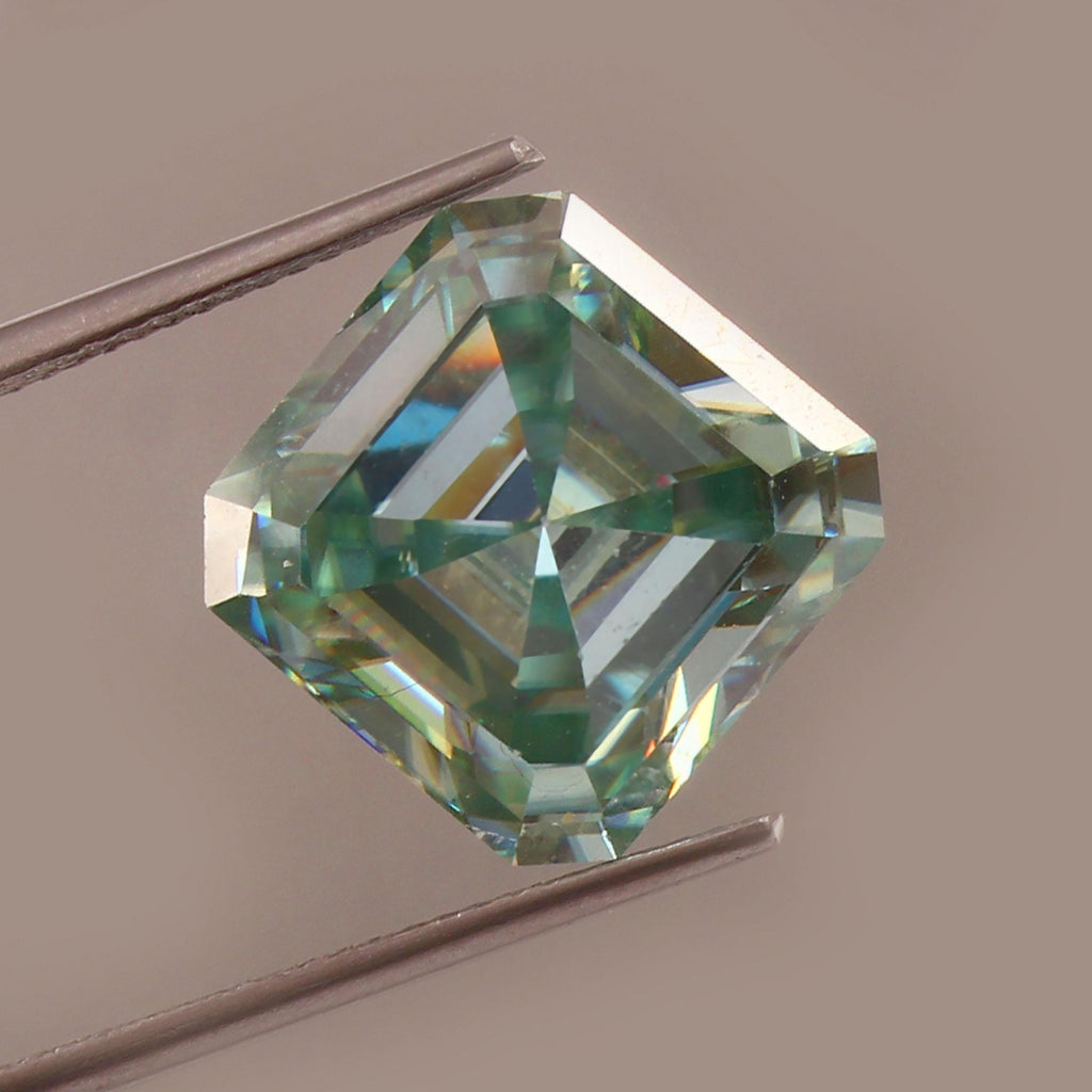 Green Blue Moissanite, Asscher cut Moissanite Gemstone For Ring/Jewelry Making, 12mm 9.2ct Loose big Gemstone, April Birthstone for ring