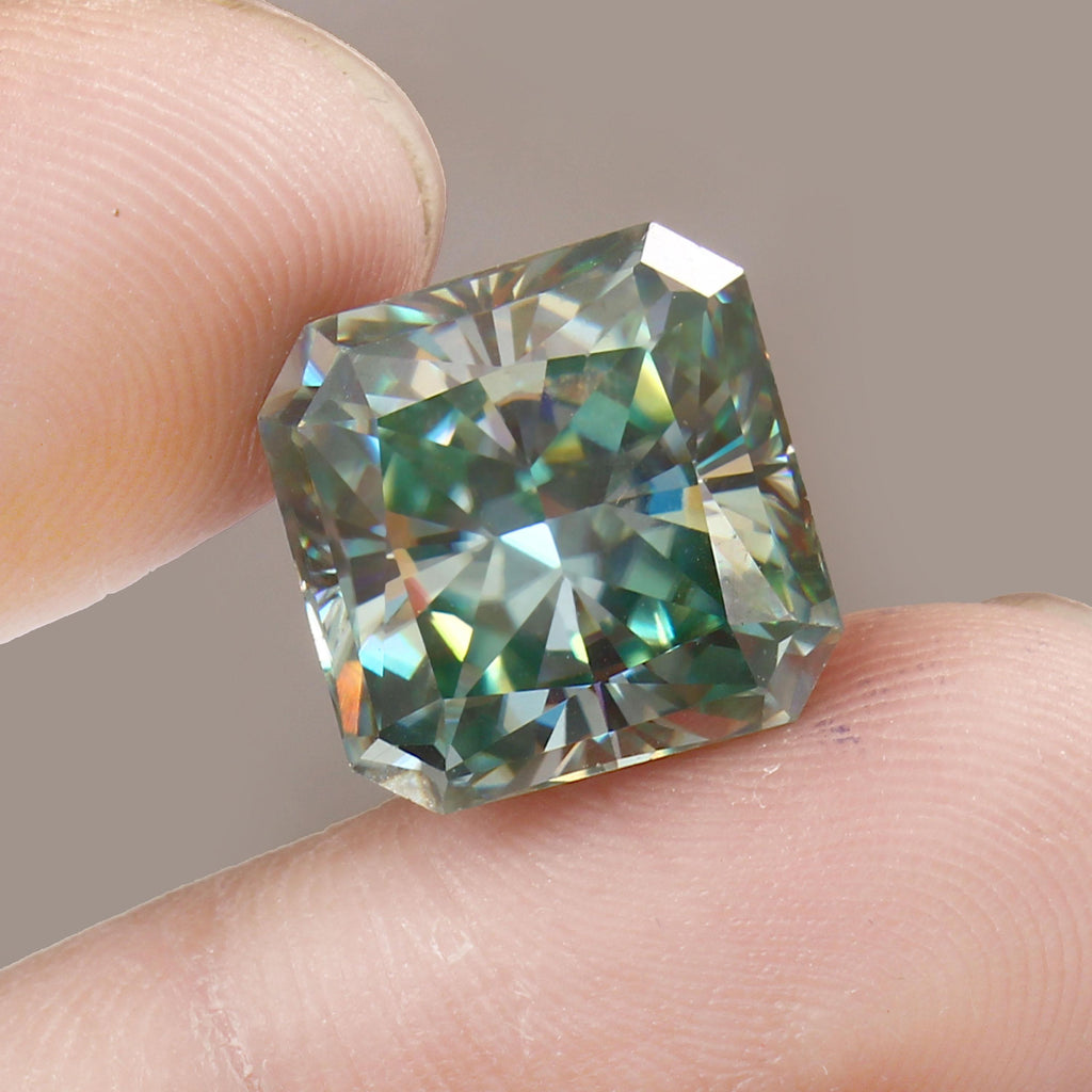 11.15ct. Green Moissanite Gemstone For Wedding Ring/Pendant, 13x13x8.50mm Radiant cut Cushion Big Moissanite Gemstone For Jewelry Making