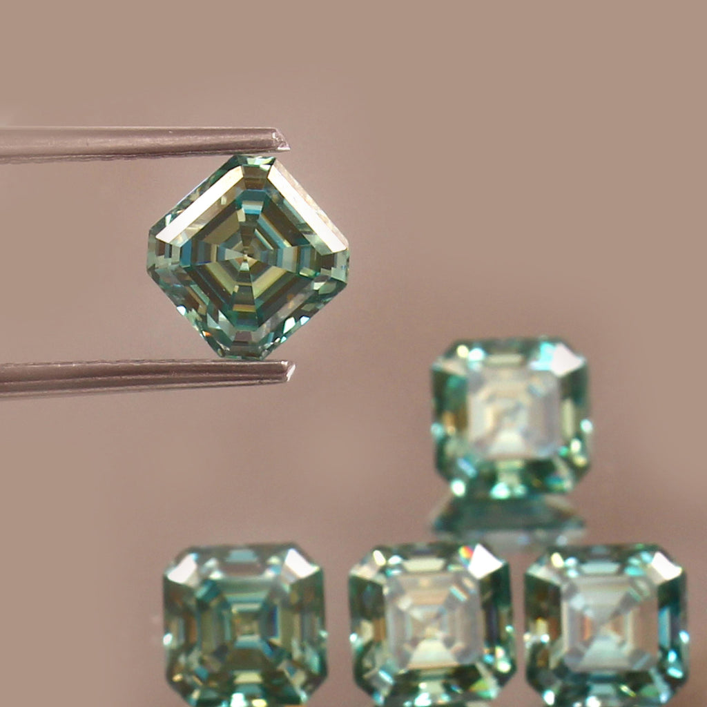 Light Green Moissanite Stone, 6x6x3.90mm Asscher Cut Loose 1ct Gemstone Rare Moissanite For Jewelry Making