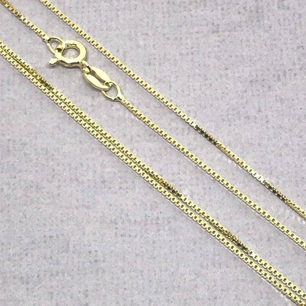 Italian 925 Sterling Gold Plated Silver Box Chain, Necklace 1 mm, 16''to 20" lengths , Fine Craftmanship, Rich N famous look (BOX-15-GOLD )