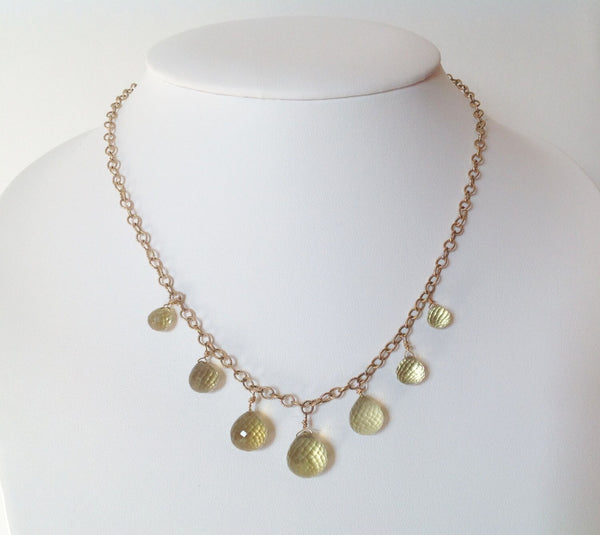 Citrine Lemon Yellow Gemstone 14k Gold over silver Necklace