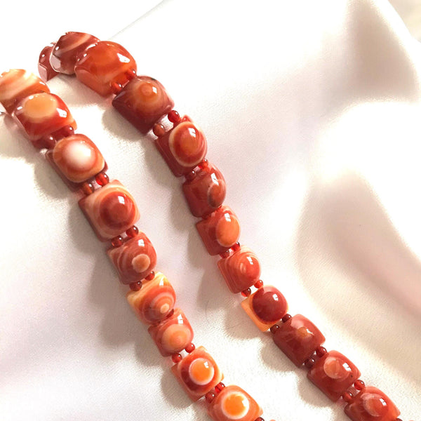 Natural Carnelian Beads, 17x16mm square gemstone cabochon Bead Bracelet, Gift For Women,Fancy Shape July Birthstone For Jewlery Making 1094)